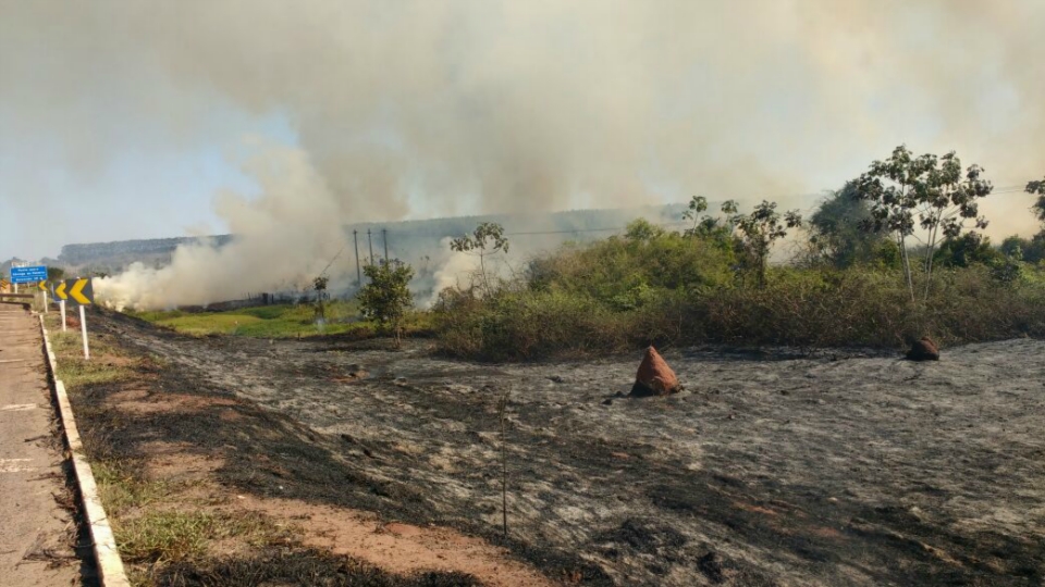 Incêndio de grande proporção mobiliza bombeiros na BR-158 em Três Lagoas