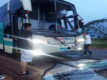 Ônibus que transportava universitários colidiu em uma carreta. (Foto: Nova Notícias)