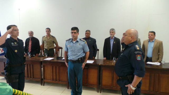 Coronel Edmilson Lopes da Cunha, comandante geral da PM - Coronel PM Jorge Edgard Júdice e Tenente Coronel Adão Rosa dos Santos. (Foto: Ariane Pontes)