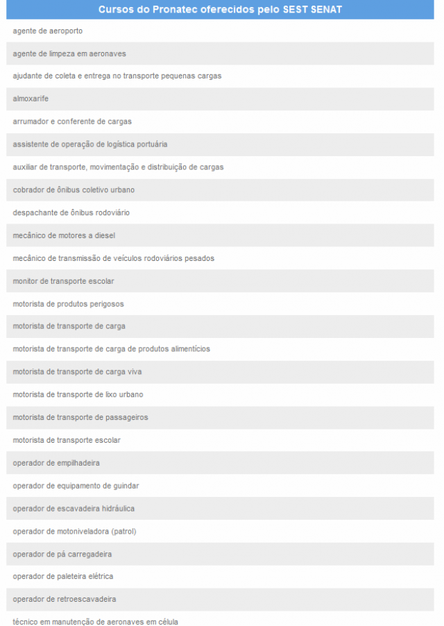 Confira aqui a lista de cursos do Pronatec oferecidos pelo Sest Senat (Foto: Divulgação/Assecom)