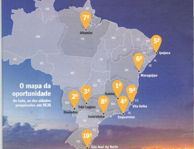Equipe de repórteres da revista Veja elaborou uma lista dos 10 municípios brasileiros que oferecem vagas e salários de 5 mil reais por mês ou mais (Foto: Reprodução)