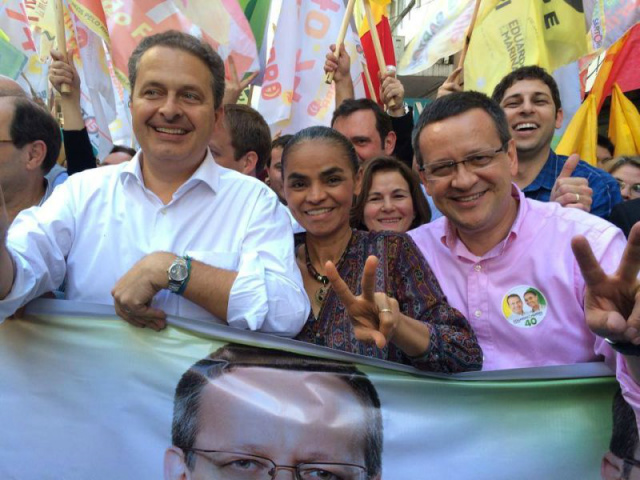 Eduardo Campos, Marina e Beto Albuquerque no início da campanha eleitoral (Foto: Diário da Manhã)