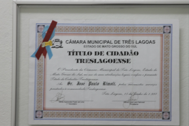 Título de Cidadão Três-Lagoense - Trabalho reconhecido.