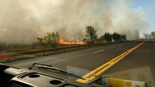 Uma equipe do Corpo de Bombeiros foi direcionada ao combate às chamas na rodovia. (Foto: 5º GBM)