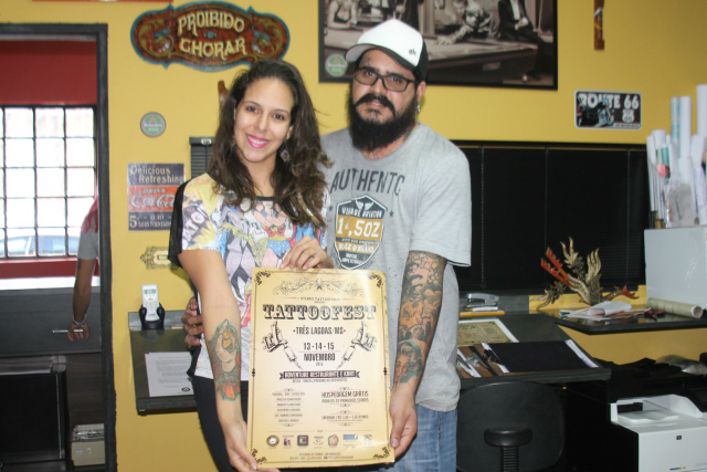 Jéssica e Gustavo, organizadores do Tattoo Fest (foto: Fábio Jorge)
