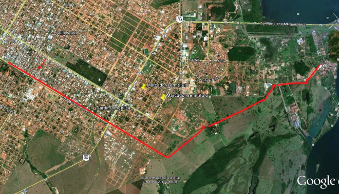 Imagem do Google mostra traçado da ferrovia na área urbana de Três Lagoas