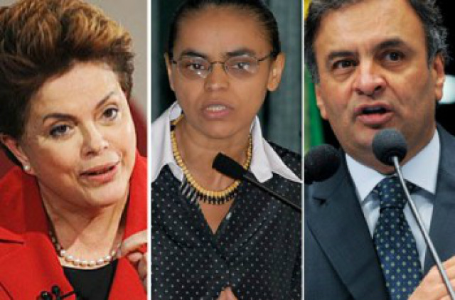 Se considerados apenas os votos válidos, excluindo os votos branco ou nulos, Dilma tem 45%, Marina 28% e Aécio 22% (Foto: Google)