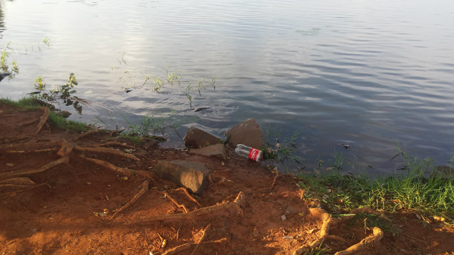 Pessoas mal intencionadas jogam lixo às margens da lagoa (Foto: Ricardo Ojeda)
