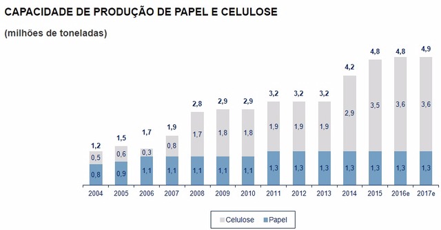Gráfico mostrando a evolução produtiva da Suzano desde 2004 (Foto: Reprodução)