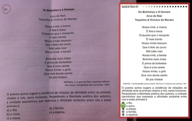 Ciências da Natureza - questão 87 da prova azul. Em destaque, a mesma questão é vista na apostila do Enem (Foto: Reprodução)