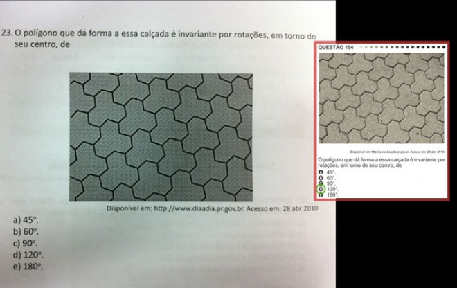 Matemática - questão 154 da prova amarela. Em destaque, a mesma questão na apostila do Enem (Foto: Reprodução)