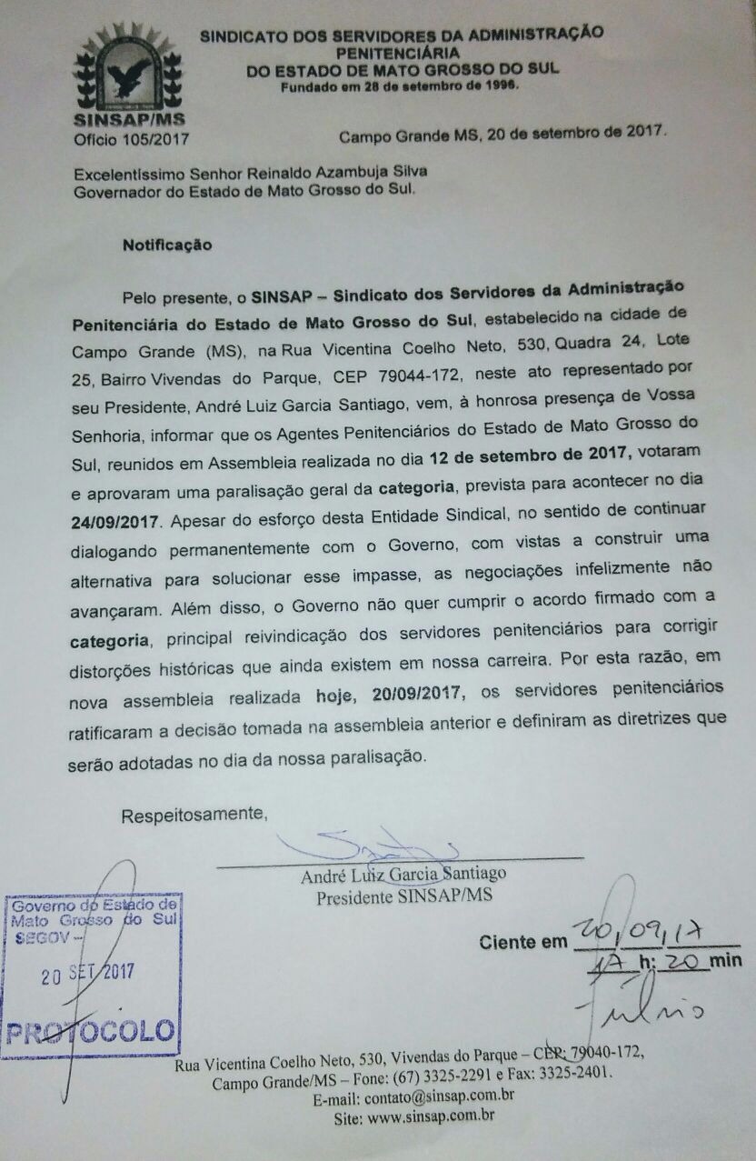 Por melhores condições de trabalho, agentes penitenciários paralisam atividades em MS Por melhores condições de trabalho, agentes penitenciários paralisam atividades em MS
