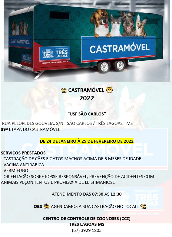 Castramóvel volta a atender na segunda-feira em Três Lagoas