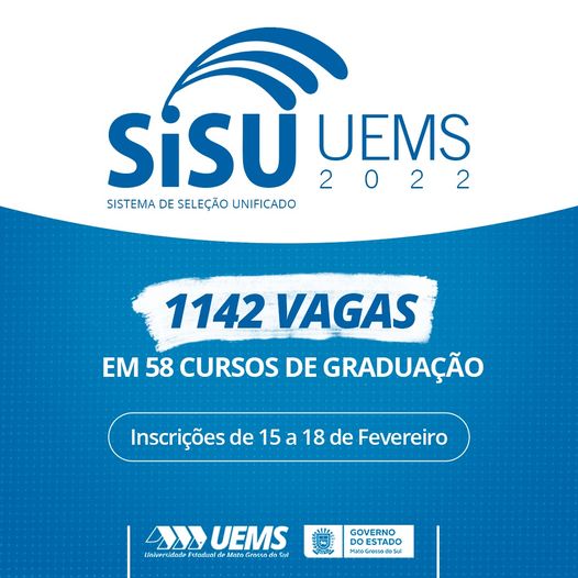 Sisu 2022 – UEMS vai oferecer 1.142 vagas em 58 cursos Sisu 2022 – UEMS vai oferecer 1.142 vagas em 58 cursos