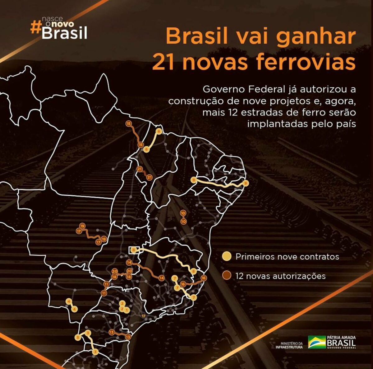 Brasil vai ganhar 21 novas ferrovias; investimento será de R$ 90 milhões Brasil vai ganhar 21 novas ferrovias; investimento será de R$ 90 milhões