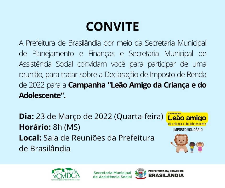 Prefeitura de Brasilândia, promoverá campanha “Leão Amigo da Criança e do Adolescente”