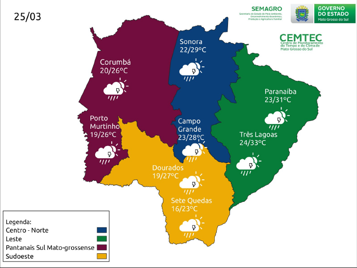 Frente fria muda o tempo em MS, e final de semana reserva chuva e mínima de 14°C Frente fria muda o tempo em MS, e final de semana reserva chuva e mínima de 14°C