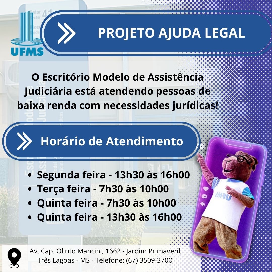 Projeto Ajuda Legal presta assistência jurídica para pessoas de baixa renda em Três Lagoas