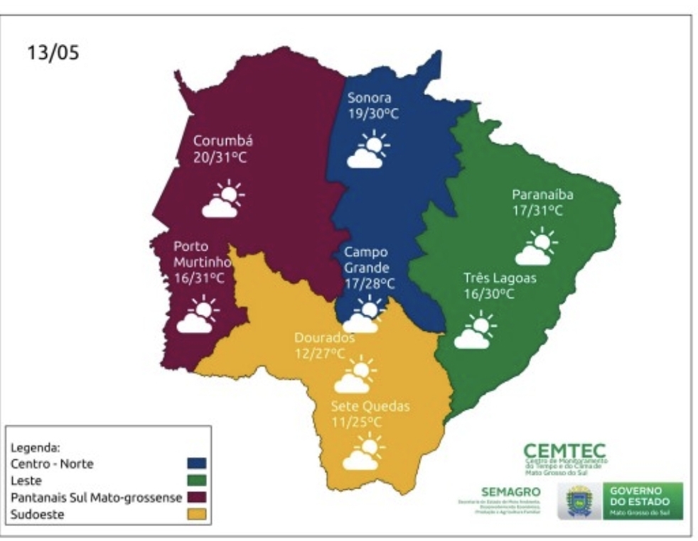 Sexta-feira tem previsão de tempo firme; fim de semana deve ser de chuva moderada em MS
