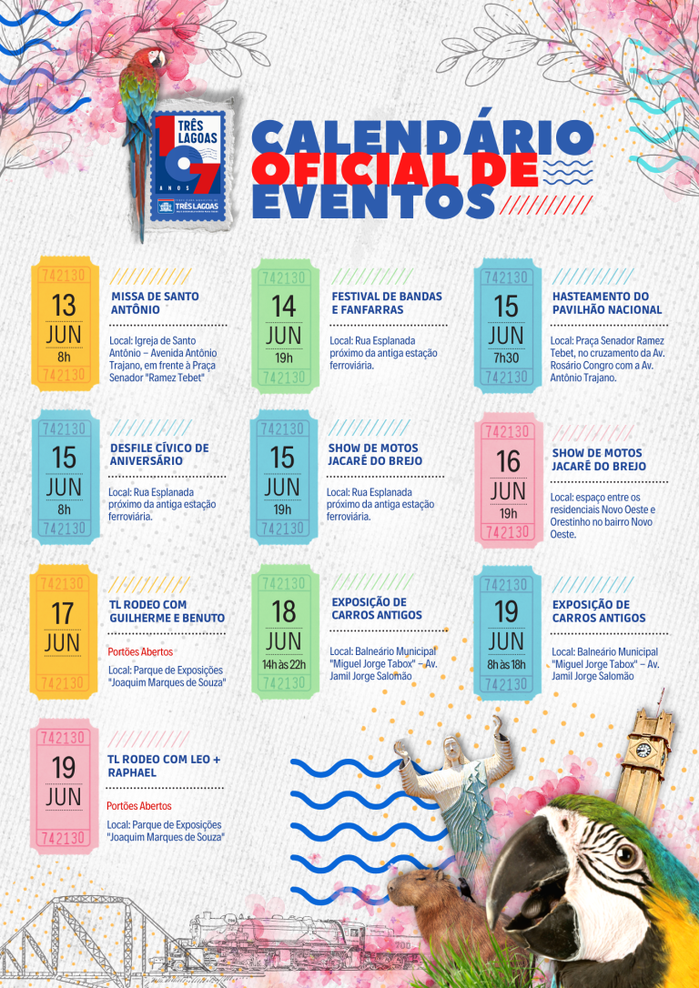 Veja a agenda de eventos dos 107 anos de Três Lagoas