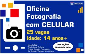 Cultura oferece oficina gratuita de fotografia com celular em Três Lagoas Cultura oferece oficina gratuita de fotografia com celular em Três Lagoas