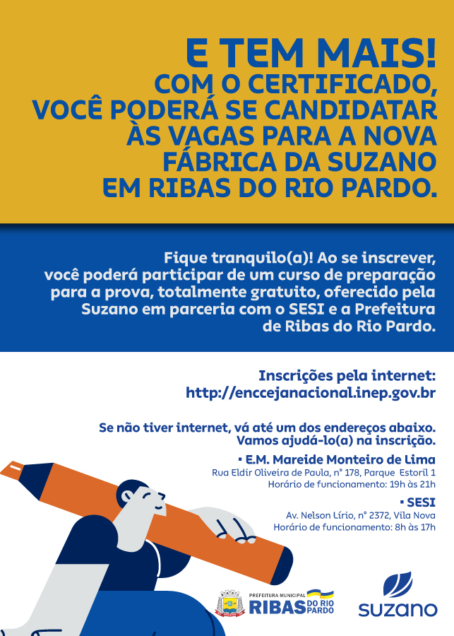 Suzano e Prefeitura de Ribas do Rio Pardo incentivam jovens e adultos a concluírem estudos para melhorar chances de emprego