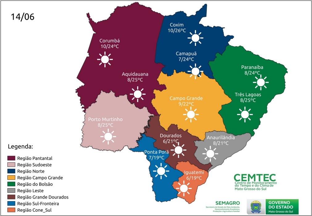Frio permanece e terça-feira será de tempo firme em Mato Grosso do Sul, diz Cemtec