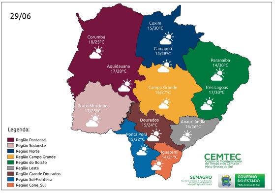 Tempo estável e sem previsão de chuva nesta quarta-feira em MS Tempo estável e sem previsão de chuva nesta quarta-feira em MS