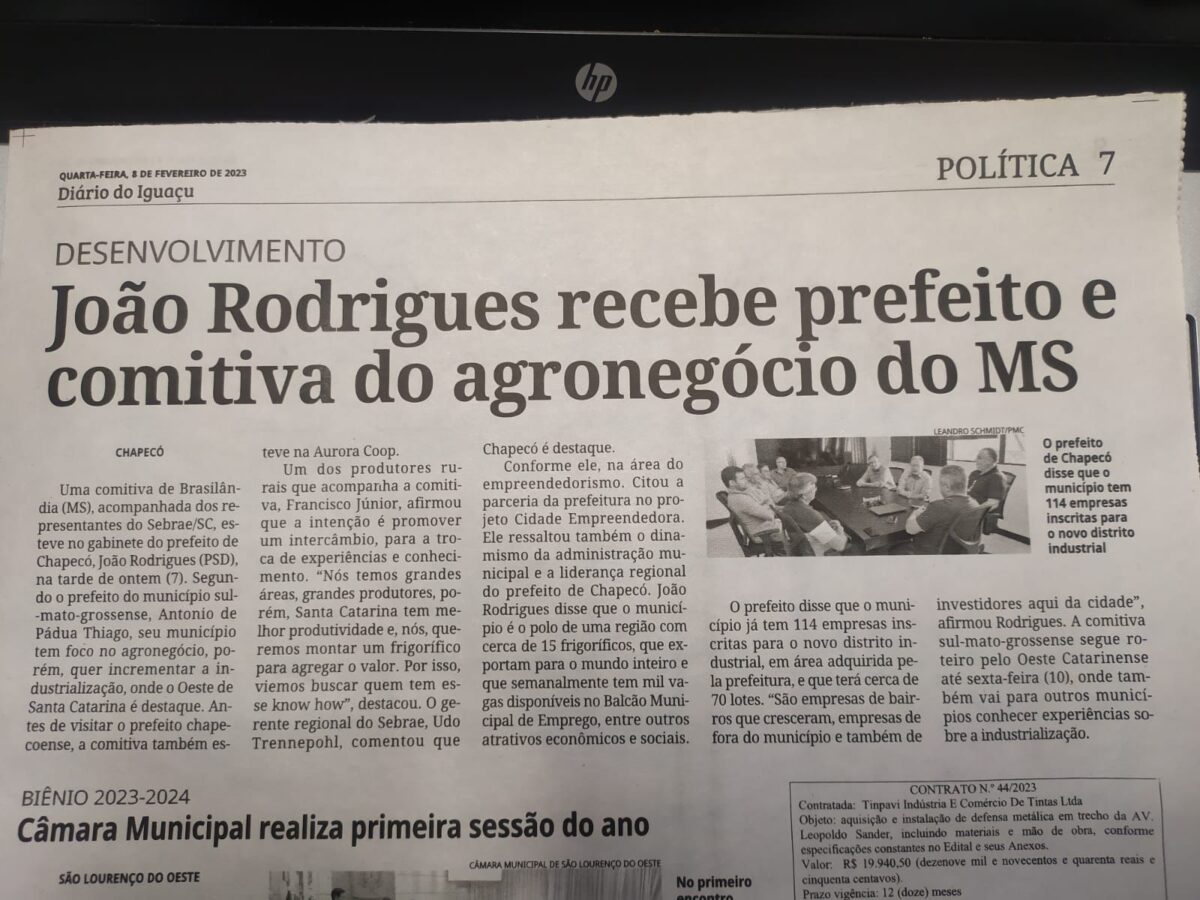 Prefeito de Brasilândia integra comitiva de MS em visita a Cooperativa Agropecuária e Frigorífico de Santa Catarina