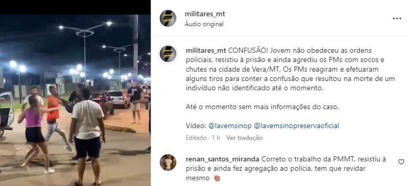 No MT, rapaz resiste a prisão, agride policiais com socos, chutes e acaba morto por PM No MT, rapaz resiste a prisão, agride policiais com socos, chutes e acaba morto por PM