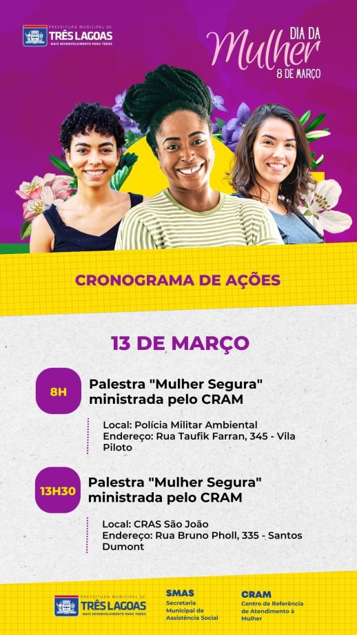 DIA INTERNACIONAL DA MULHER – CRAM prepara diversas ações para todo o mês de março em Três Lagoas DIA INTERNACIONAL DA MULHER – CRAM prepara diversas ações para todo o mês de março em Três Lagoas