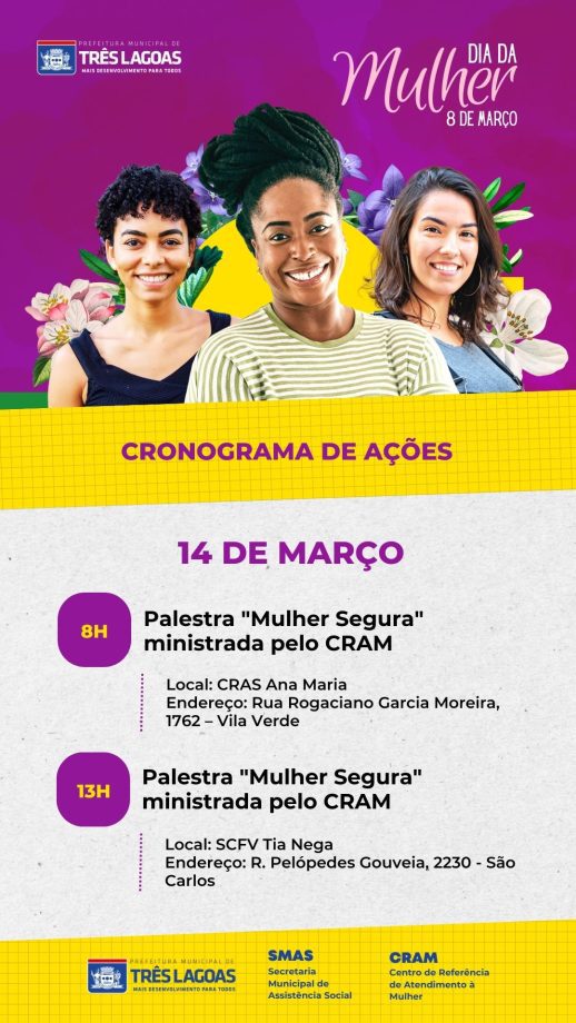 DIA INTERNACIONAL DA MULHER – CRAM prepara diversas ações para todo o mês de março em Três Lagoas DIA INTERNACIONAL DA MULHER – CRAM prepara diversas ações para todo o mês de março em Três Lagoas