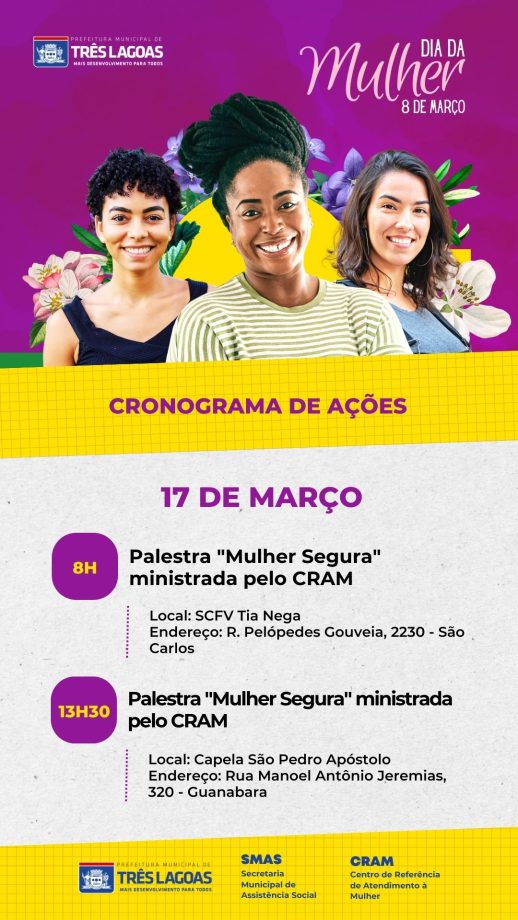 DIA INTERNACIONAL DA MULHER – CRAM prepara diversas ações para todo o mês de março em Três Lagoas DIA INTERNACIONAL DA MULHER – CRAM prepara diversas ações para todo o mês de março em Três Lagoas