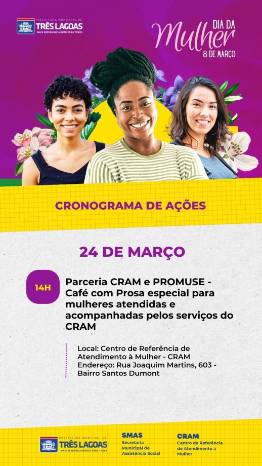 DIA INTERNACIONAL DA MULHER – CRAM prepara diversas ações para todo o mês de março em Três Lagoas DIA INTERNACIONAL DA MULHER – CRAM prepara diversas ações para todo o mês de março em Três Lagoas
