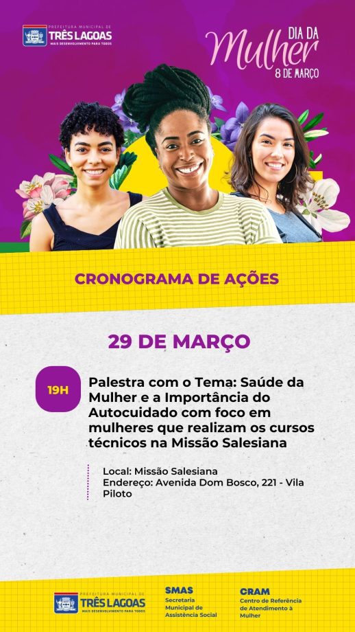 DIA INTERNACIONAL DA MULHER – CRAM prepara diversas ações para todo o mês de março em Três Lagoas DIA INTERNACIONAL DA MULHER – CRAM prepara diversas ações para todo o mês de março em Três Lagoas