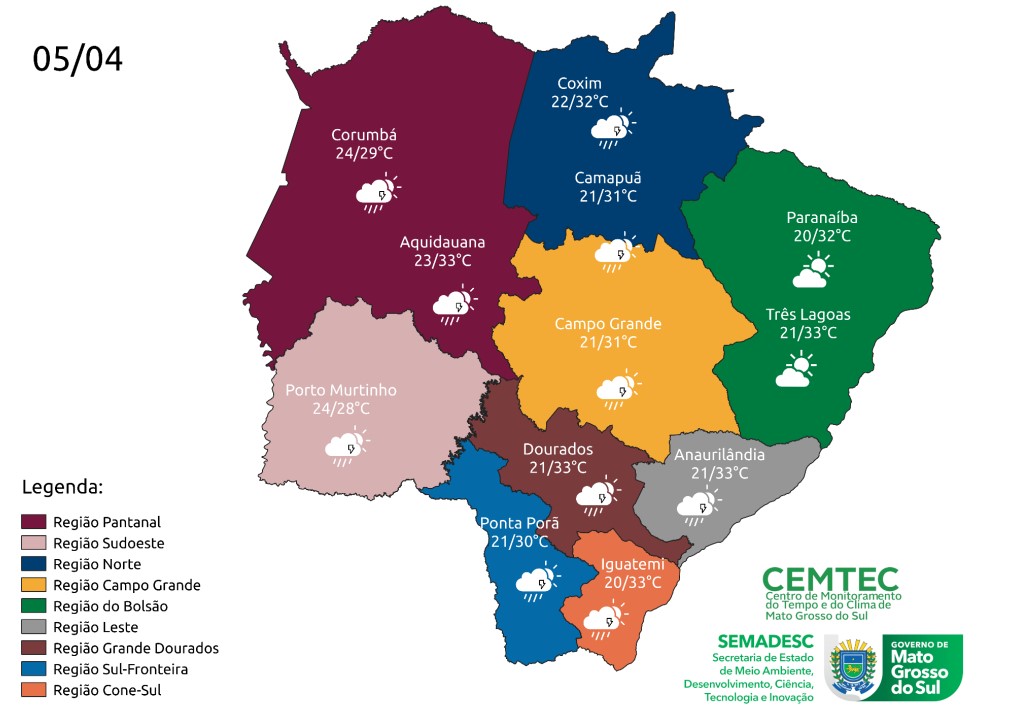 Chegada de frente fria a Mato Grosso do Sul é esperada para esta quarta-feira Chegada de frente fria a Mato Grosso do Sul é esperada para esta quarta-feira