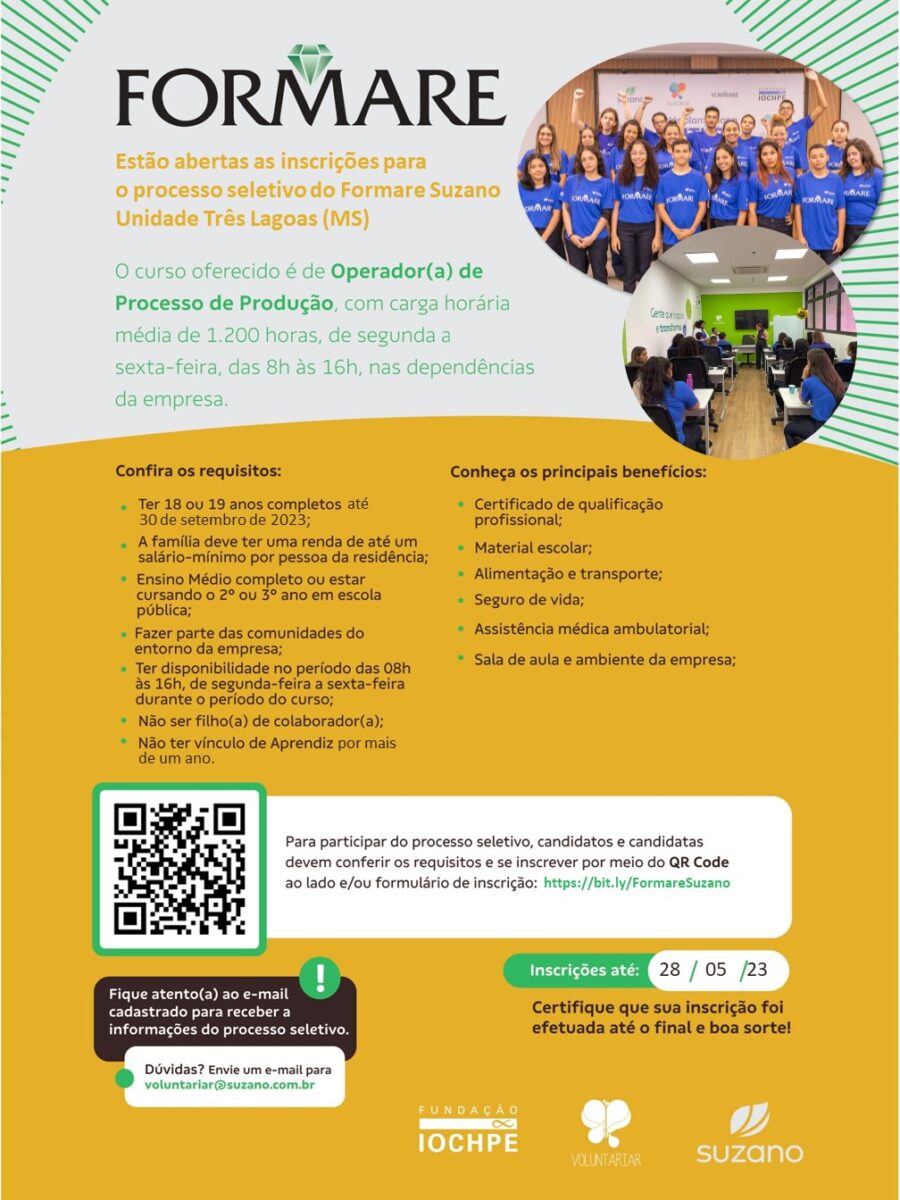 <strong>Suzano abre inscrições para programa gratuito de qualificação de jovens em Três Lagoas </strong>