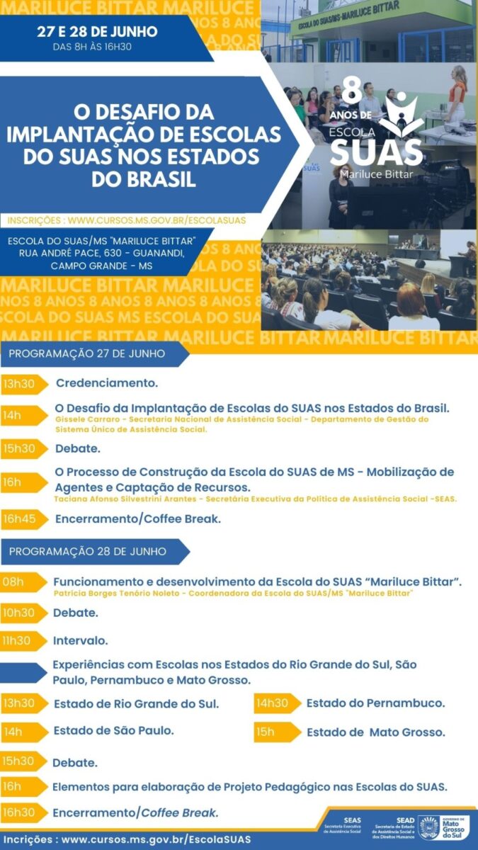 Escola do Sistema Único de Assistência Social de MS comemora 8° aniversário nesta terça-feira