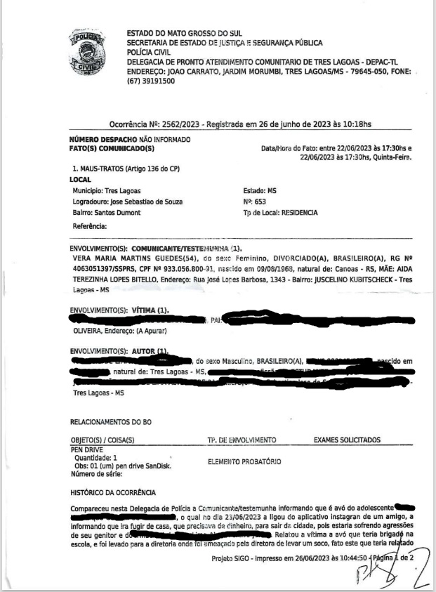 Após filha morrer, avó tenta guarda de neto e denuncia maus-tratos de pai em Três Lagoas Após filha morrer, avó tenta guarda de neto e denuncia maus-tratos de pai em Três Lagoas
