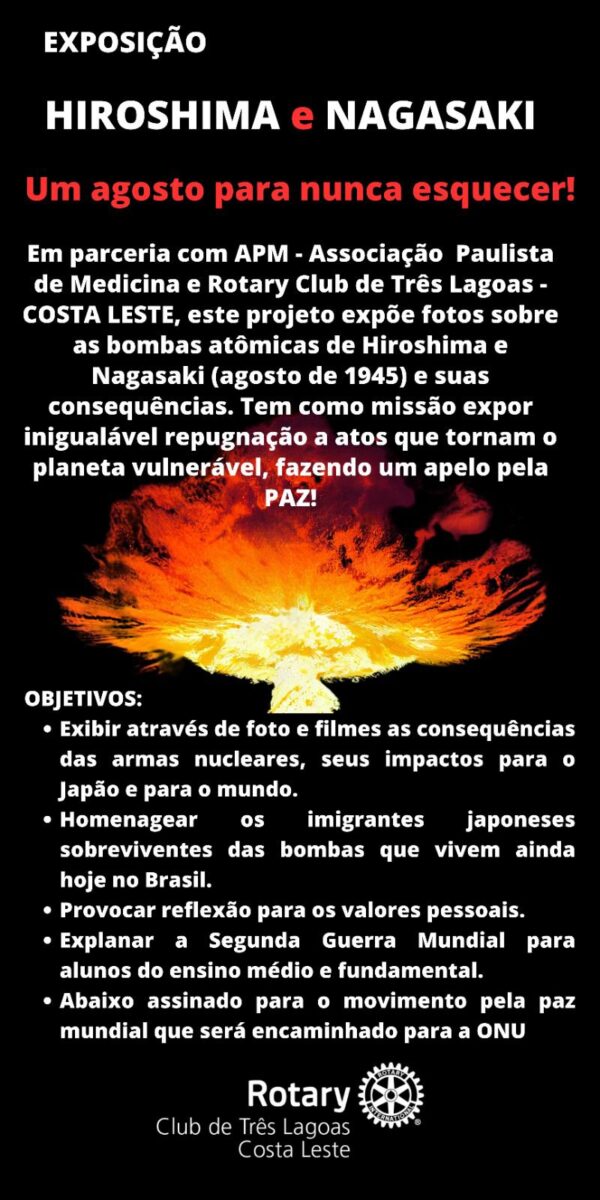 Três Lagoas recebe exposição “Hiroshima e Nagasaki: um agosto para nunca esquecer”