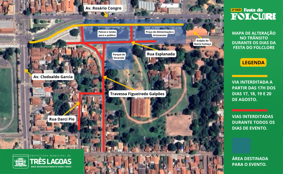 FESTA DO FOLCLORE – Vias do entorno do Galpão NOB terão trânsito modificado e interdições; veja quais