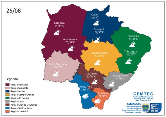 Apesar de previsão de sol, chuvas não são descartadas nesta sexta-feira em MS Apesar de previsão de sol, chuvas não são descartadas nesta sexta-feira em MS
