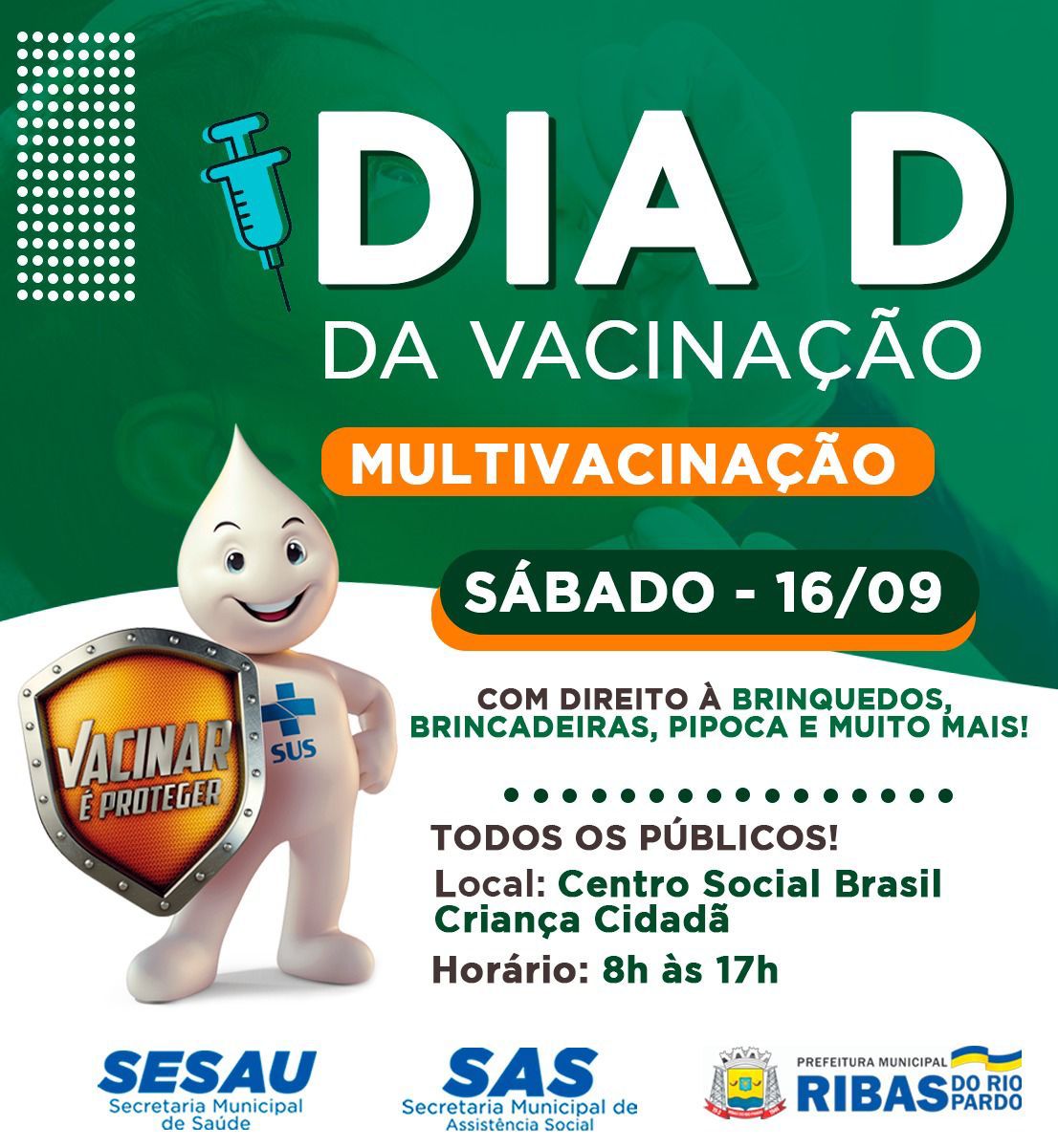 Sesau promove neste sábado (16) o “Dia D” de vacinação para crianças e adolescentes em Ribas