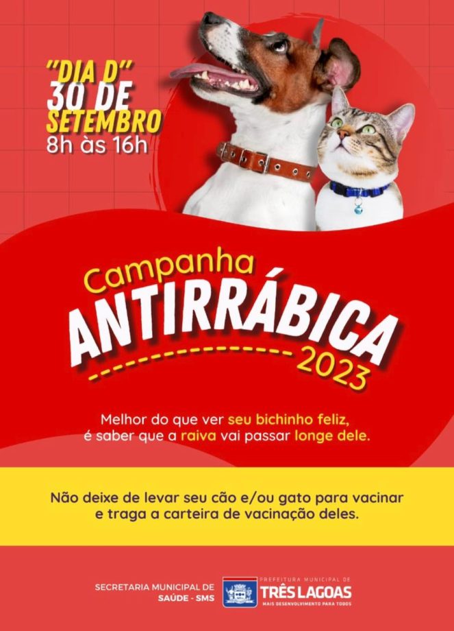 Dia D da Campanha Antirrábica é neste sábado, serão 30 pontos de vacinação no Município