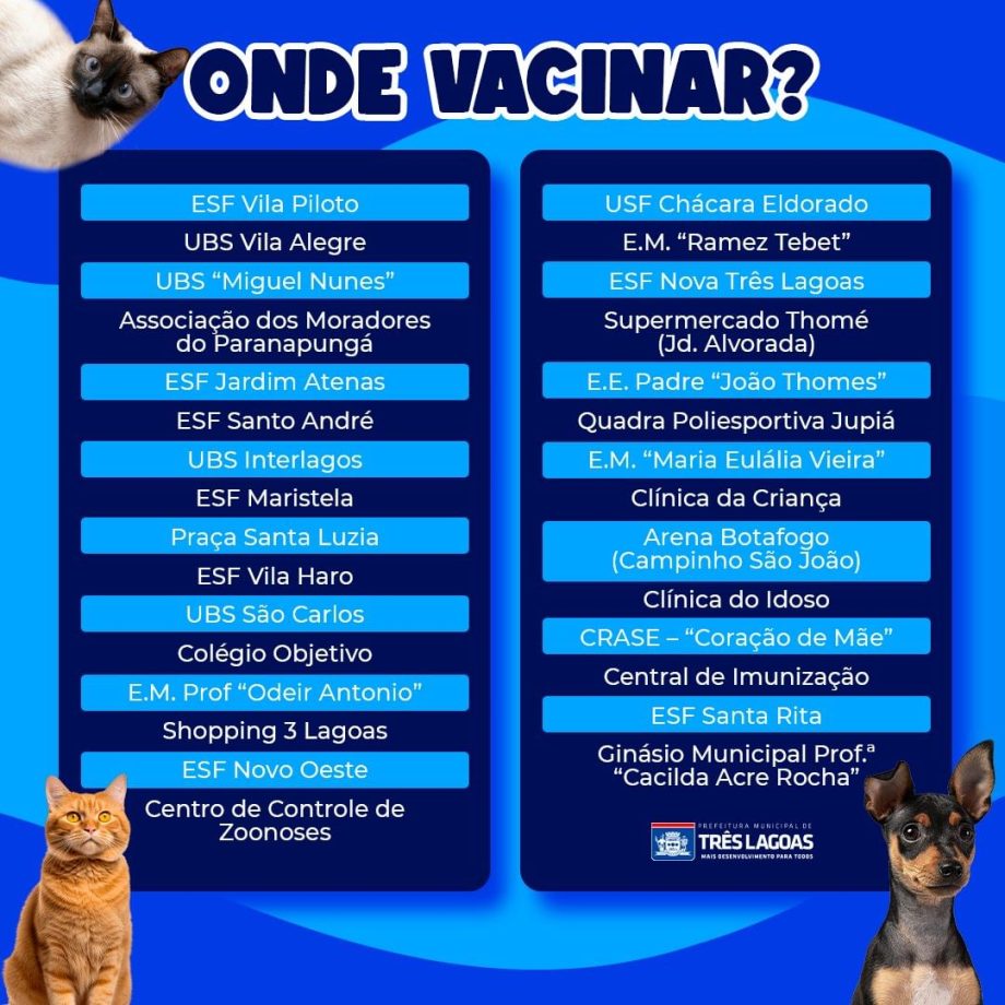CCZ vai realizar vacinação e microchipagem gratuita durante evento neste sábado (30)