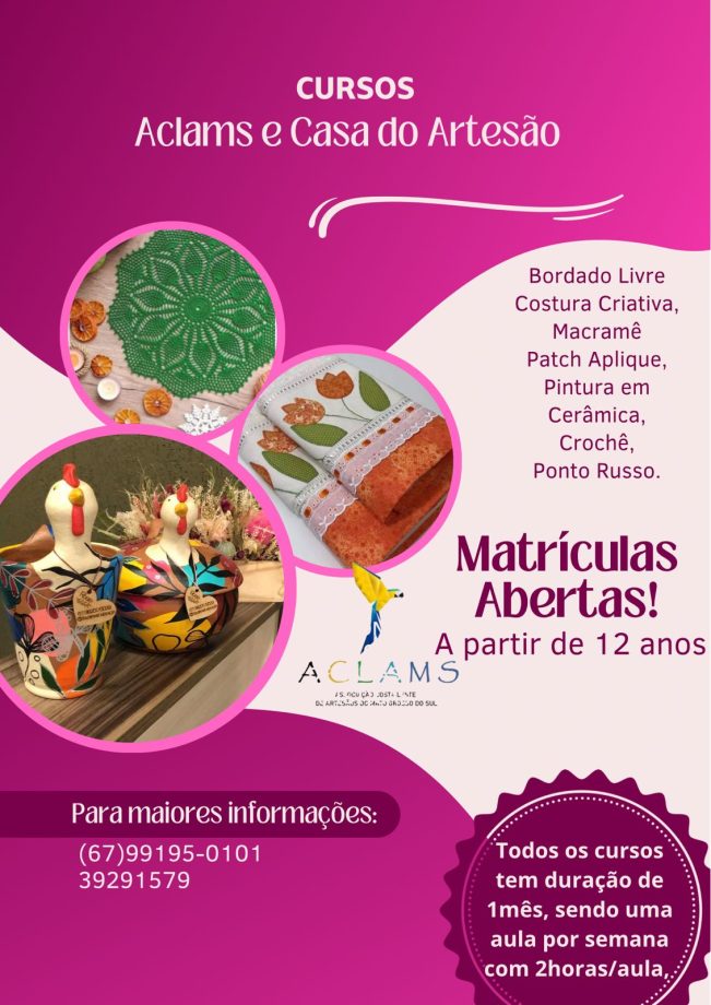Casa do Artesão está com matrículas abertas para cursos de artesanato