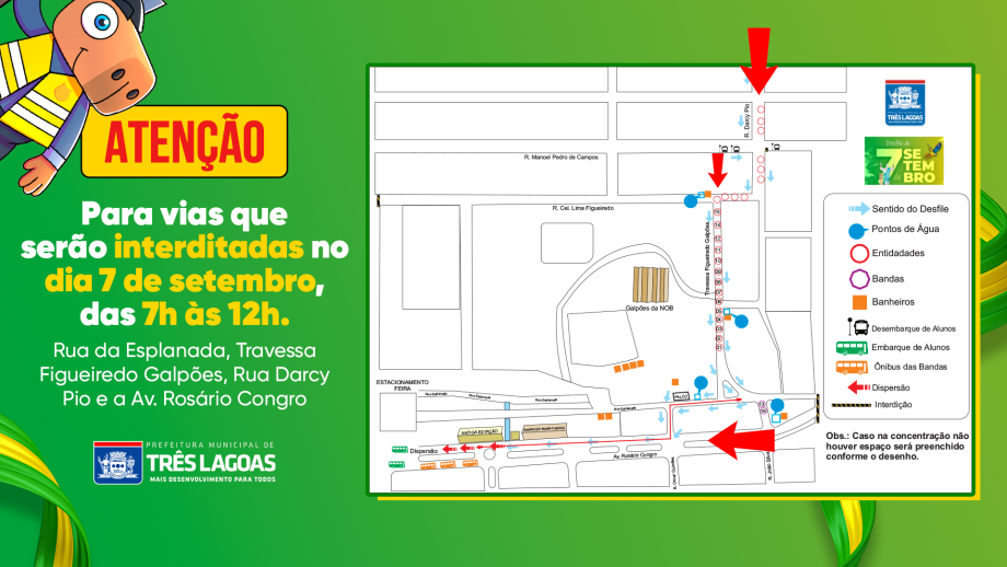 COMUNICADO – Ruas e Avenida da área da Esplanada NOB serão interditadas para Desfile Cívico de 07 de setembro, veja quais são