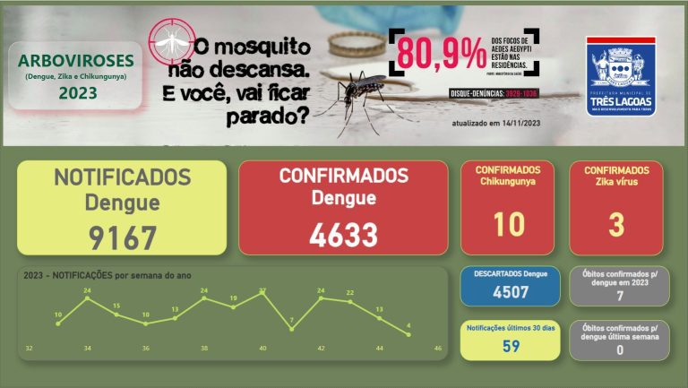 BOLETIM DENGUE em Três Lagoas – 14 de novembro de 2023