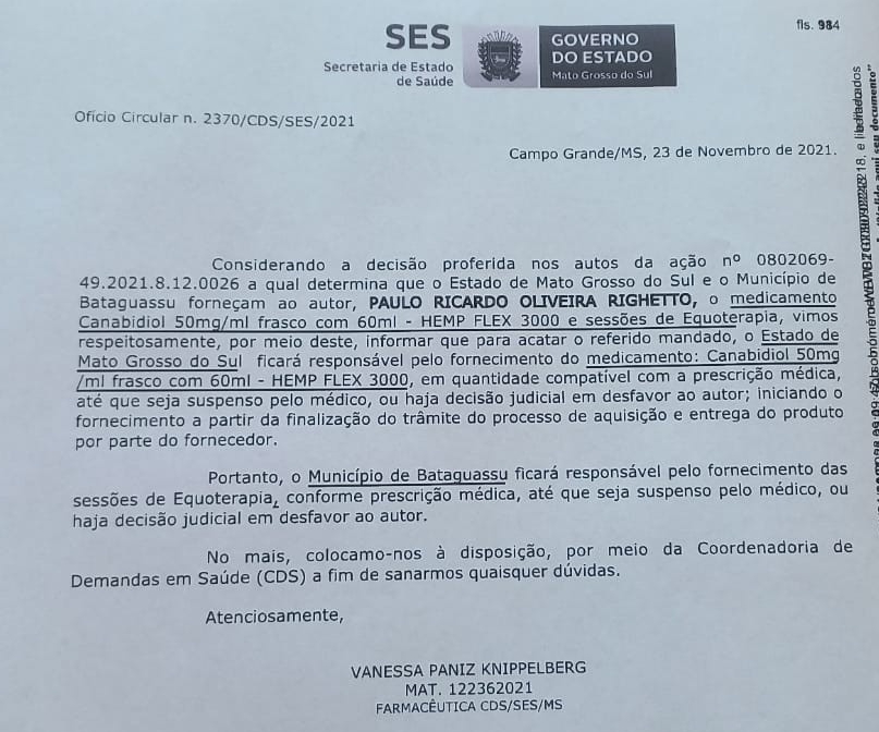 Prefeitura esclarece que responsável pelo fornecimento de Canabidiol para menor autista é o Governo do Estado, conforme acordo judicial Prefeitura esclarece que responsável pelo fornecimento de Canabidiol para menor autista é o Governo do Estado, conforme acordo judicial