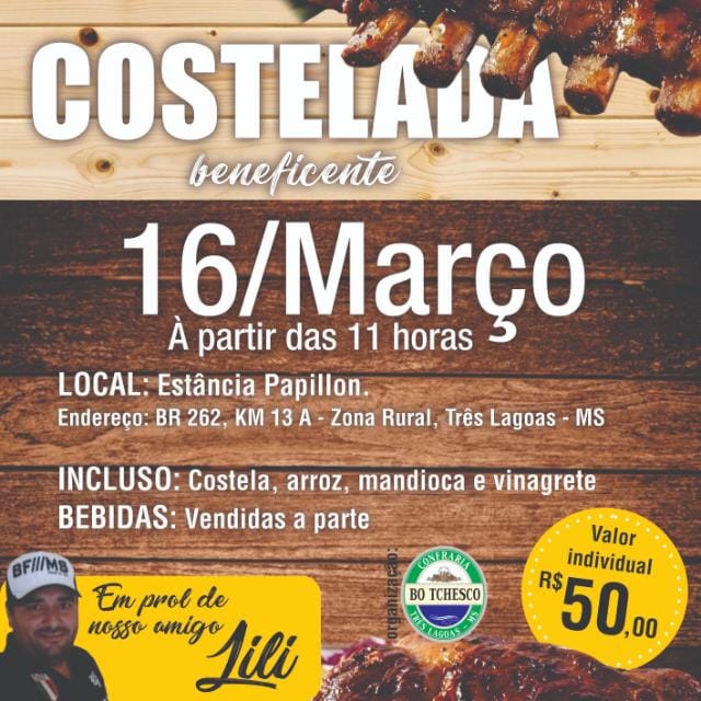 Costelada do Lili acontece neste sábado com delicioso almoço e muita diversão em Três Lagoas